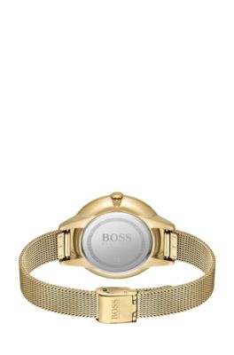 Gold-toned mesh bracelet watch with crystal accents, Assorted-Pre-Pack