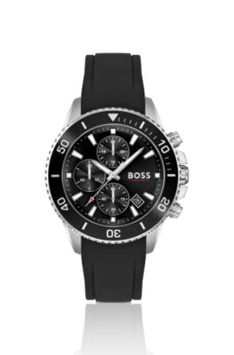 Hugo Boss Silicone-strap Chronograph Watch With Black Dial Men's Watches