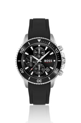 Silicone-strap chronograph watch with black dial, Assorted-Pre-Pack