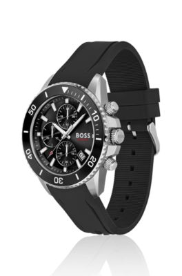 Silicone-strap chronograph watch with black dial, Assorted-Pre-Pack