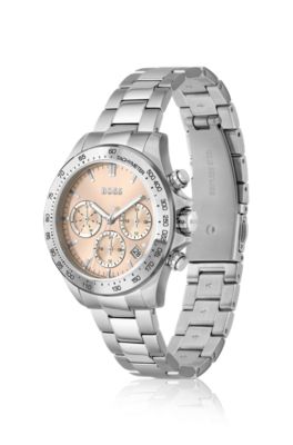 Link-bracelet multi-functional watch with pink dial, Assorted-Pre-Pack