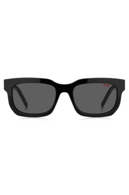 HUGO - Black-acetate sunglasses with detachable slogan strap 