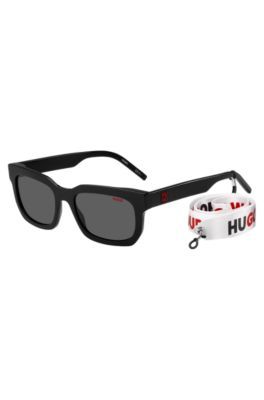 HUGO - Black-acetate sunglasses with detachable slogan strap 