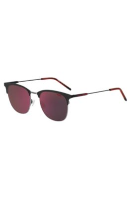Hugo Steel Sunglasses With Black And Red Details Men's Eyewear In Burgundy