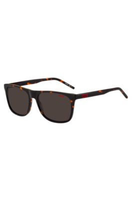 Hugo Havana-acetate Sunglasses With Rubber Logo Men's Eyewear In Brown