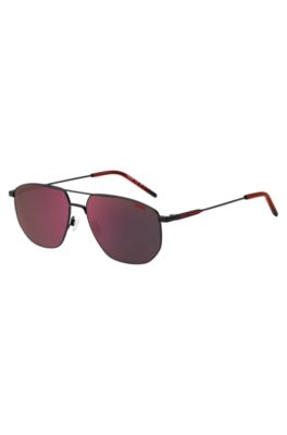 Hugo Double-bridge Sunglasses In Black Metal With Red Details Men's Eyewear In Burgundy