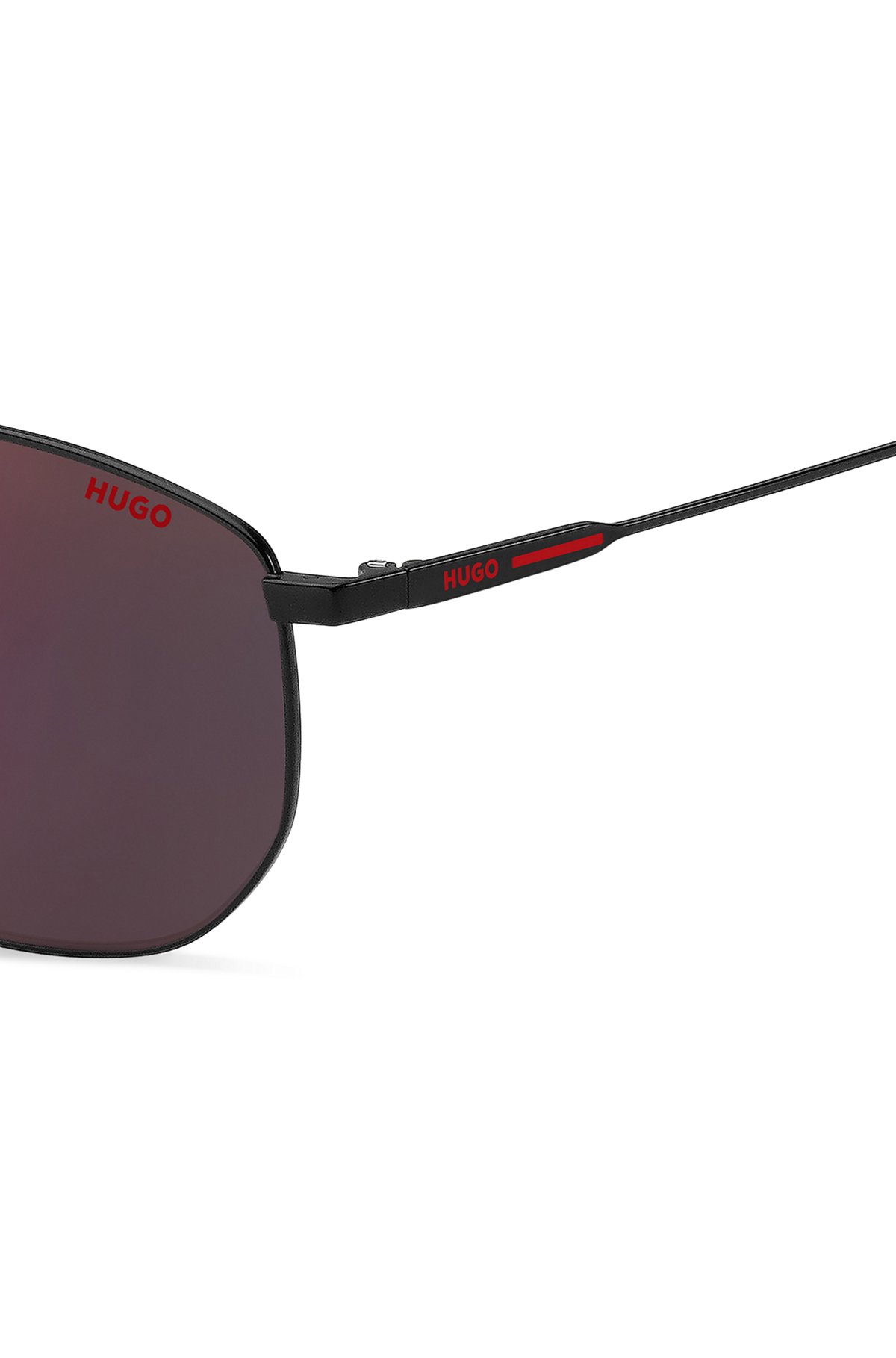 HUGO - Double-bridge sunglasses in black metal with red details