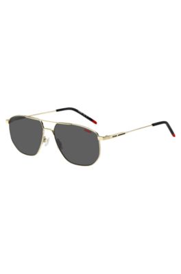 Hugo Gold-tone Sunglasses With Black And Red Details Men's Eyewear