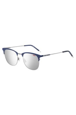Hugo Silver-tone Sunglasses With Blue Details Men's Eyewear