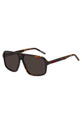 Hugo Boss Geometric-shaped Sunglasses In Havana Acetate With Rubber Logo Men's Eyewear In Assorted-pre-pack