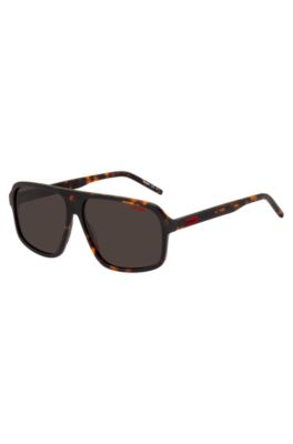 Hugo Geometric-shaped Sunglasses In Havana Acetate With Rubber Logo Men's Eyewear In Brown