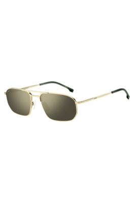 Hugo Boss Gold-tone Sunglasses With Tubular Temples Men's Eyewear