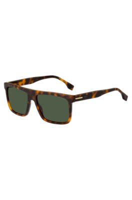 Hugo Boss Rectangular Havana-acetate Sunglasses With Gold-tone Trims Men's Eyewear In Brown