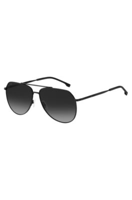 Hugo Boss Double-bridge Sunglasses In Black Metal With Tubular Temples Men's Eyewear