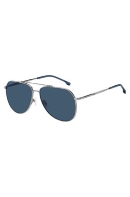 Hugo Boss Double-bridge Sunglasses With Beta-titanium Temples Men's Eyewear In Blue