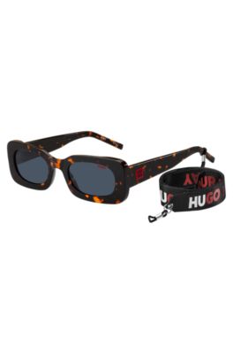 Hugo Havana-acetate Sunglasses With Branded Strap Women's Eyewear In Brown
