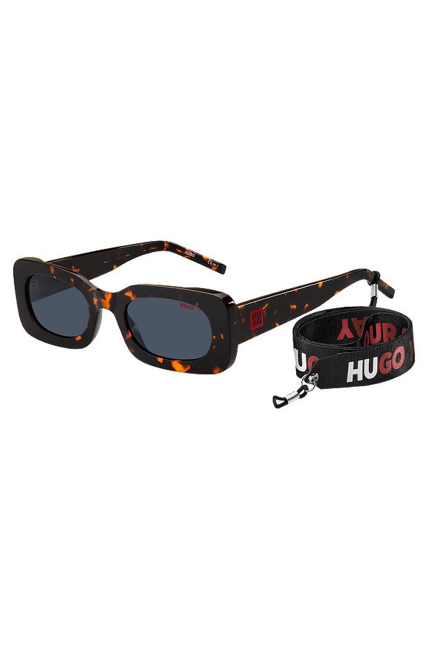 Havana-acetate sunglasses with branded strap, Assorted-Pre-Pack