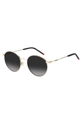 Hugo Gold-tone Sunglasses With Black Details Women's Eyewear In Metallic