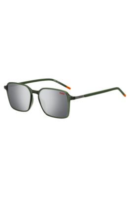 Hugo Green Sunglasses With Stainless-steel Temples Men's Eyewear In Black