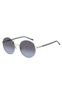 Hugo Metal Sunglasses With Stainless-steel Temples Women's Eyewear In Gray