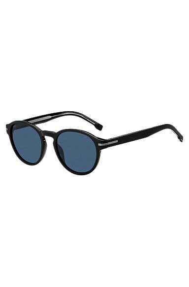 Round sunglasses in black acetate with blue lenses, Assorted-Pre-Pack