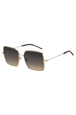 Hugo Boss Gold-tone Sunglasses With Havana Details Women's Eyewear In Metallic