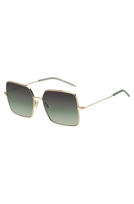 Hugo Boss Gold-tone Sunglasses With Green End-tips Women's Eyewear
