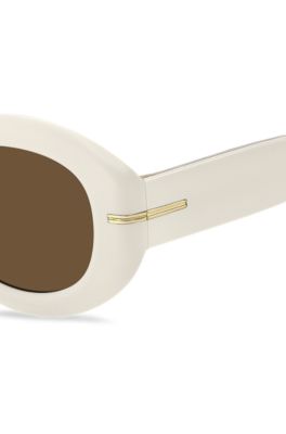 Hugo Boss White-acetate Sunglasses With Signature Gold-tone Detail Women's Eyewear