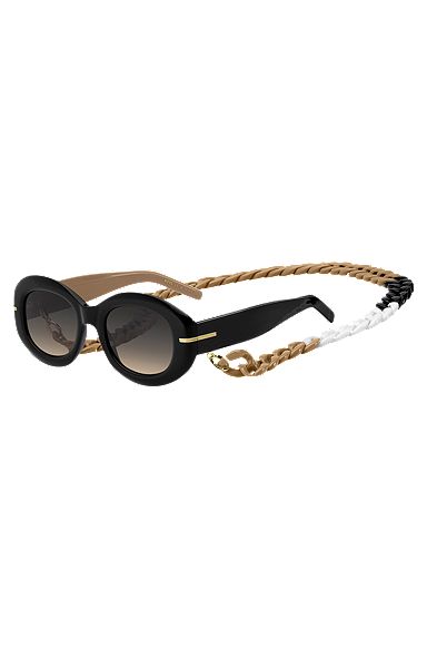 Black-acetate sunglasses with chain strap, Assorted-Pre-Pack