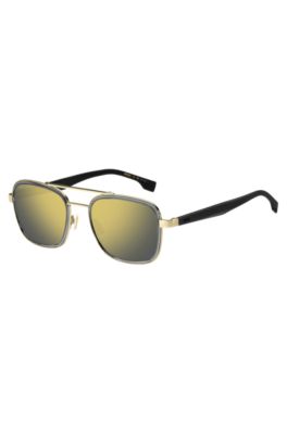 Hugo Boss Carbon-fiber Sunglasses With Gold-tone Frames Men's Eyewear In Green