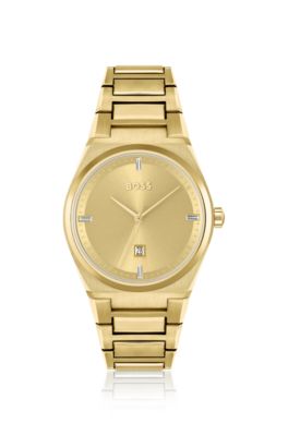 BOSS - Gold-tone watch with link bracelet and crystal markers