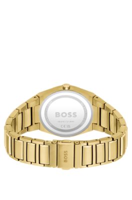 BOSS - Gold-tone watch with link bracelet and crystal markers 