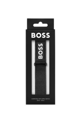 Black woven strap for Apple Watch with contrast logo, Assorted-Pre-Pack