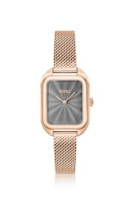 HUGO BOSS GOLD-TONE RECTANGULAR WATCH WITH MESH BRACELET WOMEN'S WATCHES