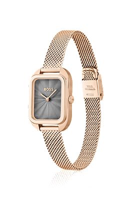 BOSS - Gold-tone rectangular watch with mesh bracelet