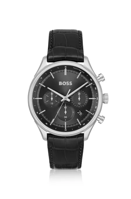 Chronograph watch with crocodile leather strap