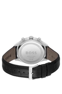 Chronograph watch with crocodile leather strap, Assorted-Pre-Pack