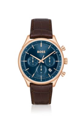 Hugo Boss Men's Gregor Quartz Chronograph Brown Mock Genuine-grained Leather Strap Watch 45mm In Assorted-pre-pack