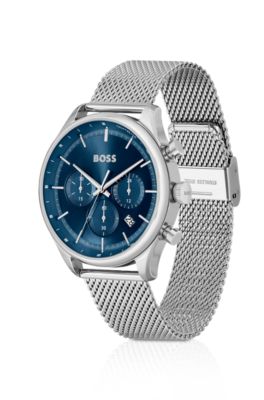 Mesh-bracelet chronograph watch with blue dial, Assorted-Pre-Pack