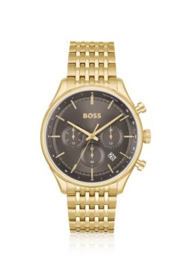 HUGO BOSS GOLD-TONE CHRONOGRAPH WATCH WITH BROWN DIAL MEN'S WATCHES