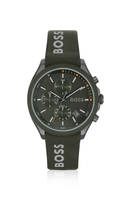 Chronograph watch with branded silicone strap