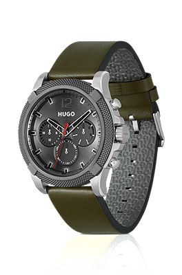 Multi eye watch with olive leather strap