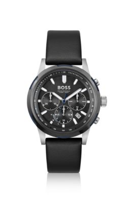 Hugo boss black shop leather chronograph watch