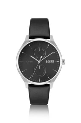 Hugo Boss Men's Tyler Quartz Multifunction Black Leather Watch 43mm In Assorted-pre-pack