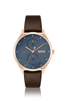 Hugo boss watch clearance blue face leather strap