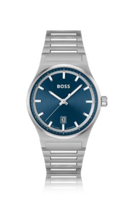 Hugo Boss Blue-dial Watch With Stainless-steel Link Bracelet Men's Watches In Assorted-pre-pack