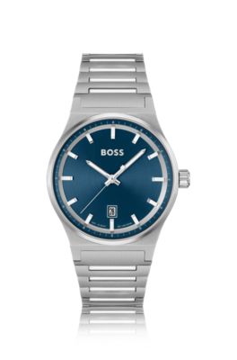 BOSS - Blue-dial watch with stainless-steel link bracelet