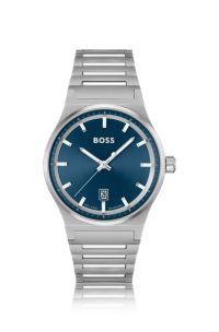 BOSS - Blue-dial watch with stainless-steel link bracelet