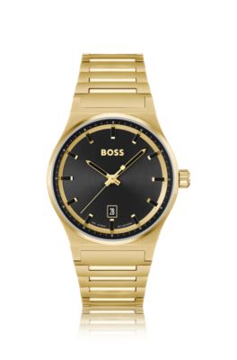 Black-dial watch with gold-tone link bracelet, Assorted-Pre-Pack