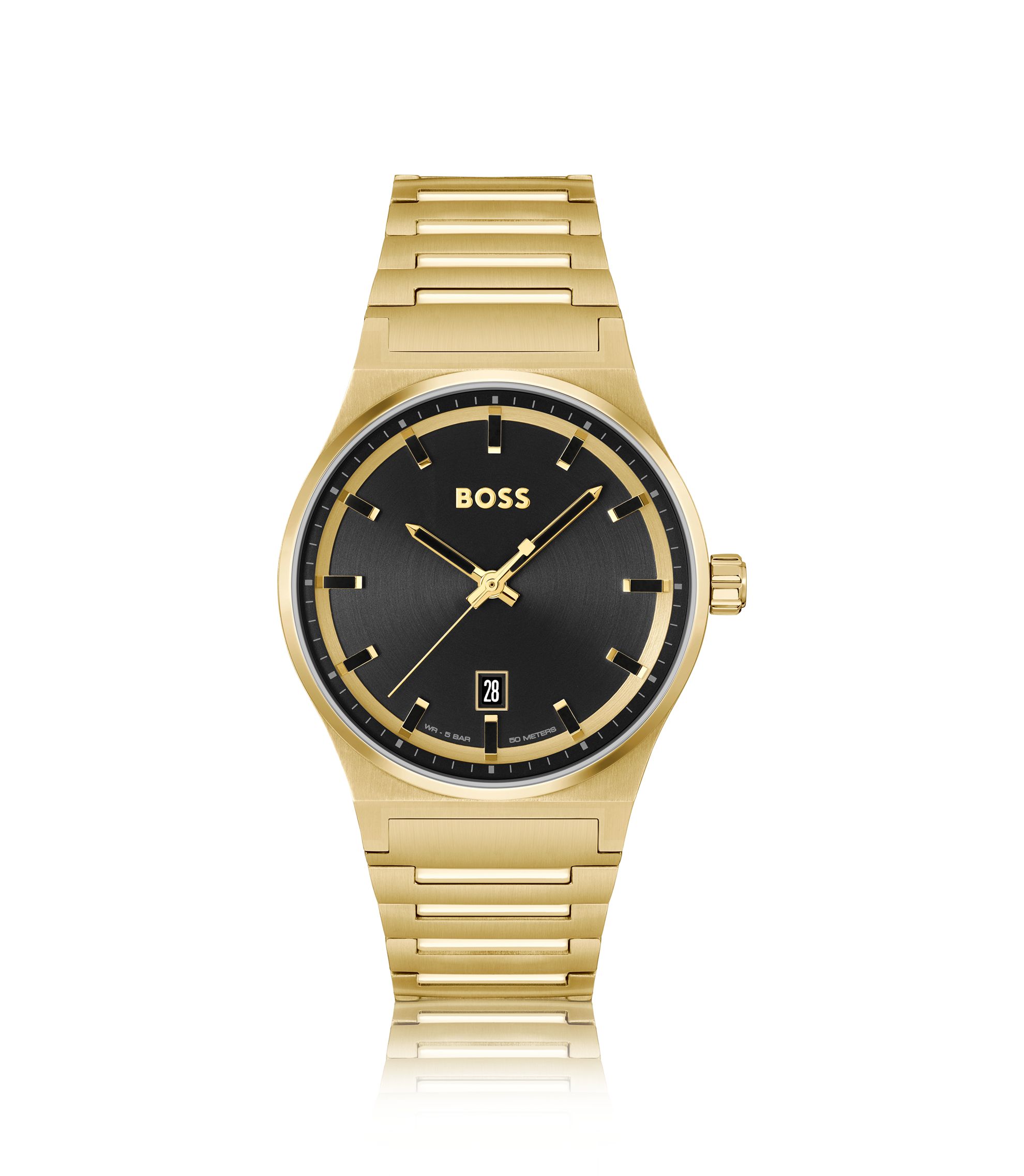 Gold-Tone Link Bracelet Watch in Gold and Black With Extensions Estate Metal Bracelet Watch | Anne Klein main image 3